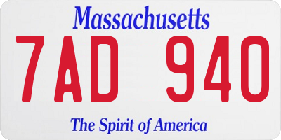 MA license plate 7AD940