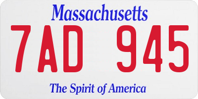 MA license plate 7AD945