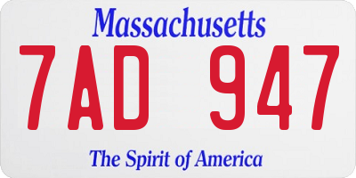 MA license plate 7AD947
