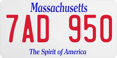 MA license plate 7AD950