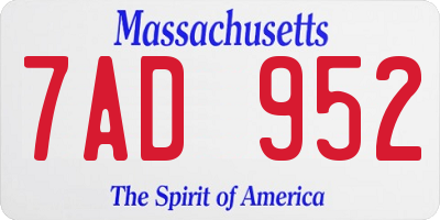 MA license plate 7AD952