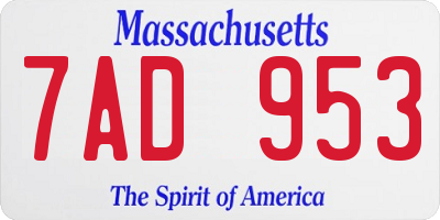 MA license plate 7AD953