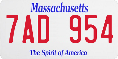MA license plate 7AD954