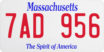 MA license plate 7AD956