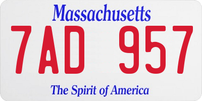 MA license plate 7AD957