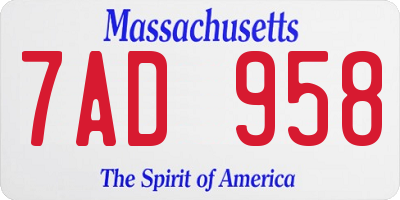MA license plate 7AD958