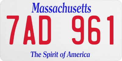 MA license plate 7AD961