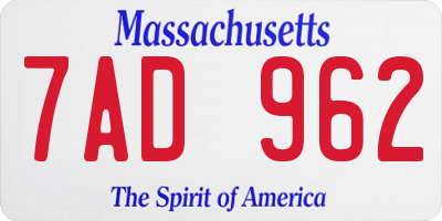 MA license plate 7AD962