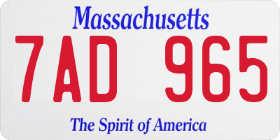 MA license plate 7AD965