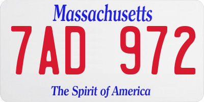 MA license plate 7AD972