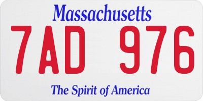 MA license plate 7AD976