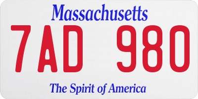 MA license plate 7AD980