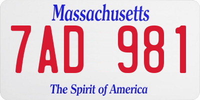 MA license plate 7AD981