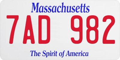 MA license plate 7AD982