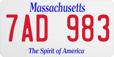 MA license plate 7AD983