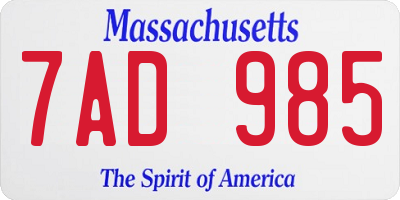MA license plate 7AD985