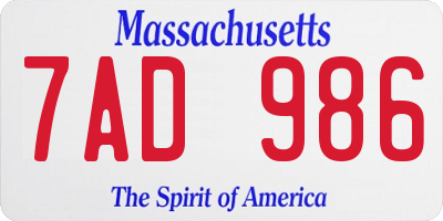 MA license plate 7AD986