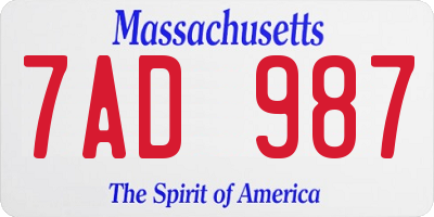 MA license plate 7AD987