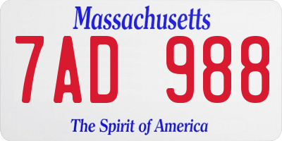MA license plate 7AD988