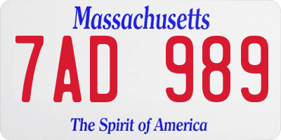 MA license plate 7AD989