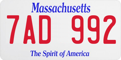 MA license plate 7AD992