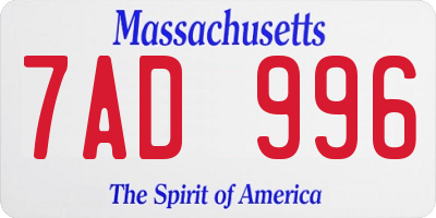 MA license plate 7AD996