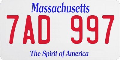 MA license plate 7AD997