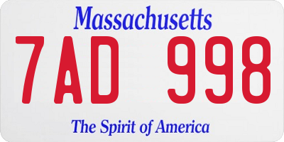 MA license plate 7AD998
