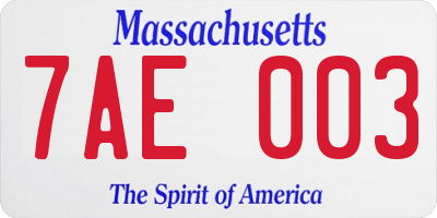 MA license plate 7AE003
