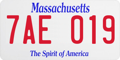 MA license plate 7AE019