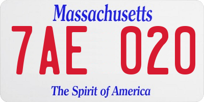 MA license plate 7AE020