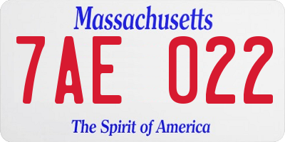MA license plate 7AE022