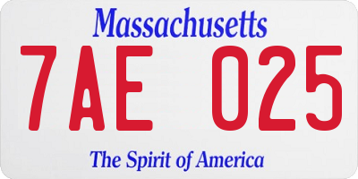 MA license plate 7AE025