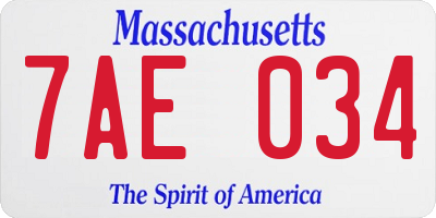 MA license plate 7AE034