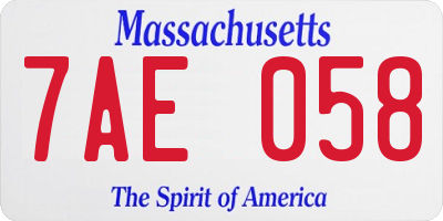 MA license plate 7AE058