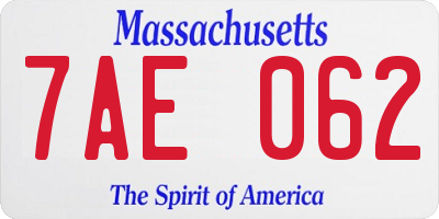 MA license plate 7AE062