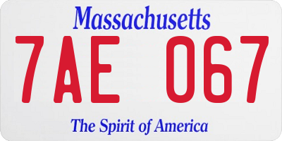 MA license plate 7AE067