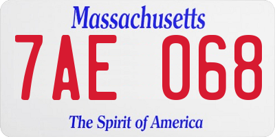 MA license plate 7AE068