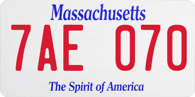 MA license plate 7AE070