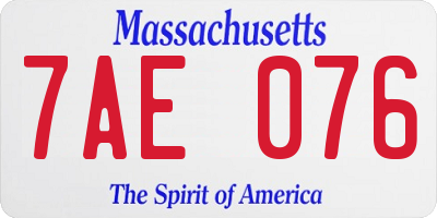 MA license plate 7AE076