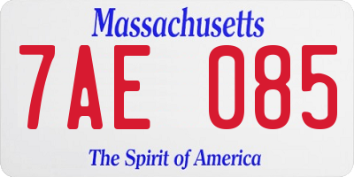 MA license plate 7AE085
