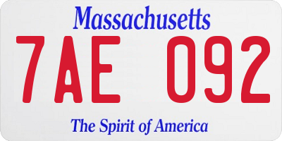 MA license plate 7AE092