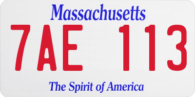 MA license plate 7AE113