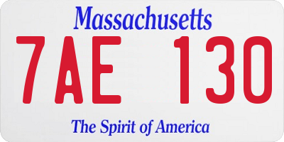 MA license plate 7AE130
