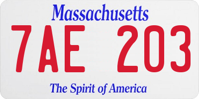 MA license plate 7AE203