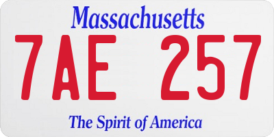 MA license plate 7AE257