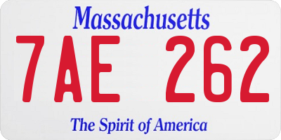 MA license plate 7AE262