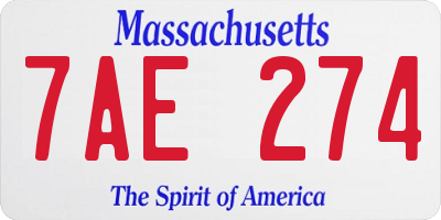MA license plate 7AE274