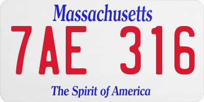 MA license plate 7AE316
