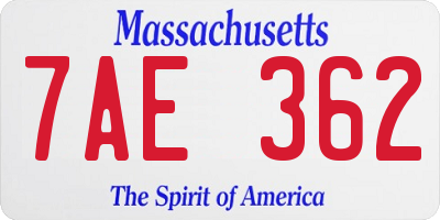 MA license plate 7AE362